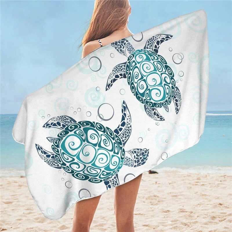 Serviette de plage tortue tropical - bleublancbeauf.com